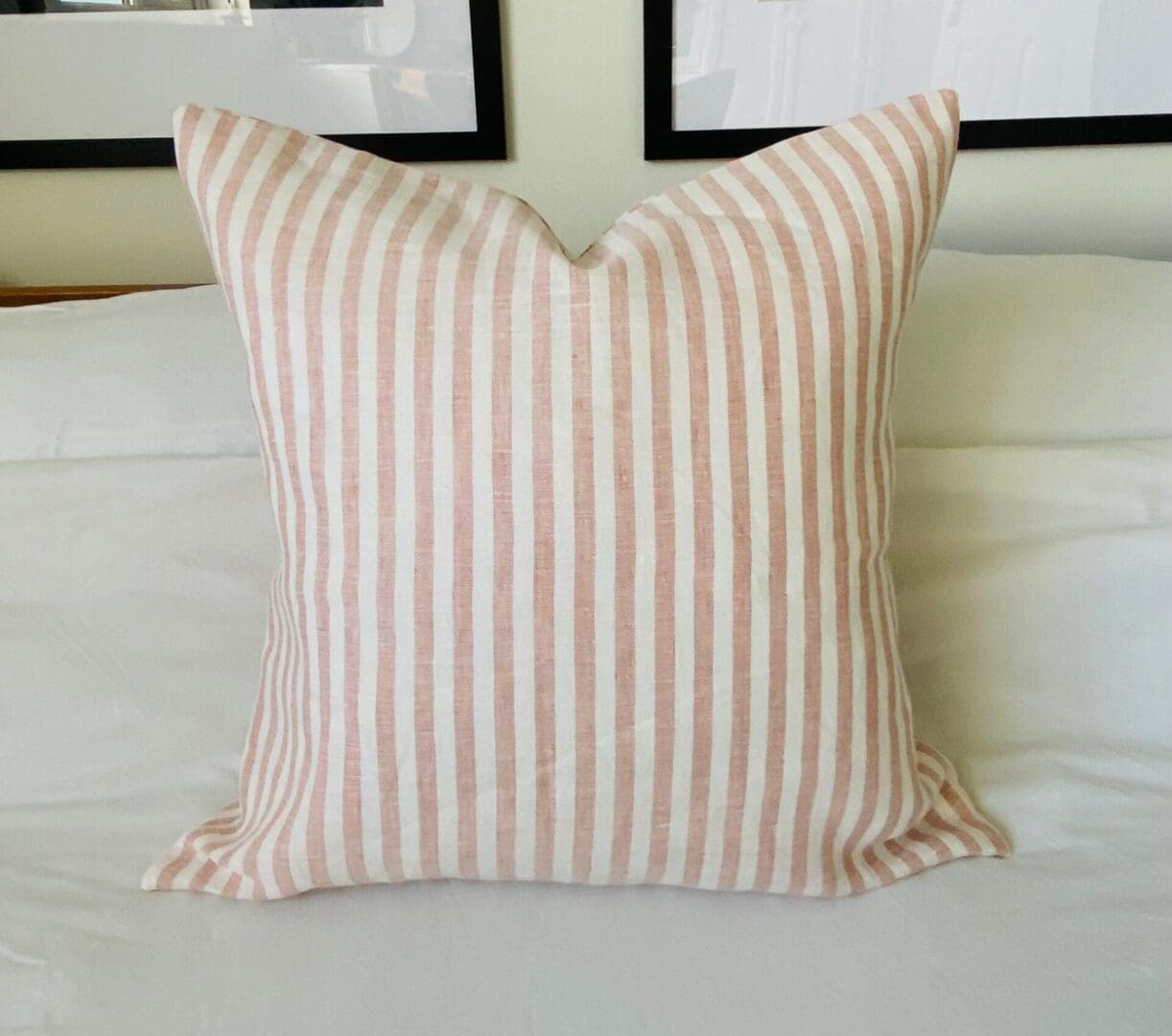 Blush pink linen cushion cover, striped scatter pillow cover