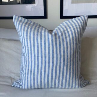 Blue stripe linen pillow covers, sky blue cushion covers