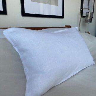 Bright White linen cushion cover with flange border, oxford edging pillow case