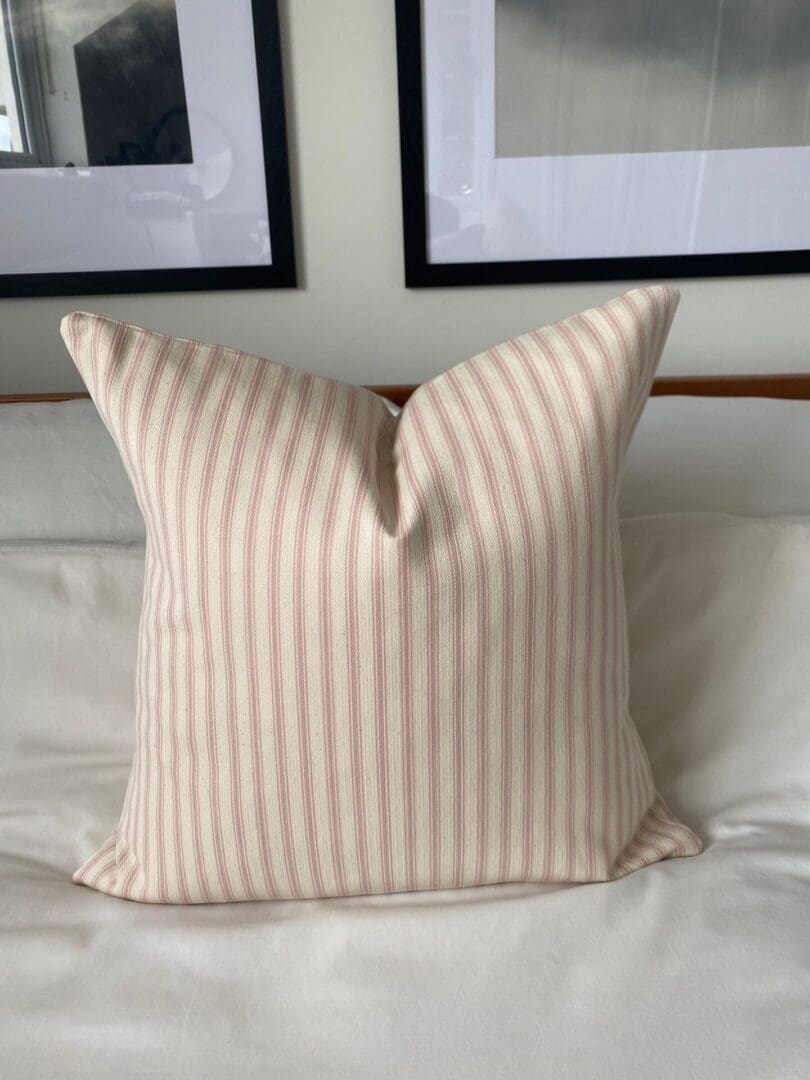 French country pillow cover, large scatter cushion, farmhouse cushions, French vintage, blush pink ticking striped cushion cover