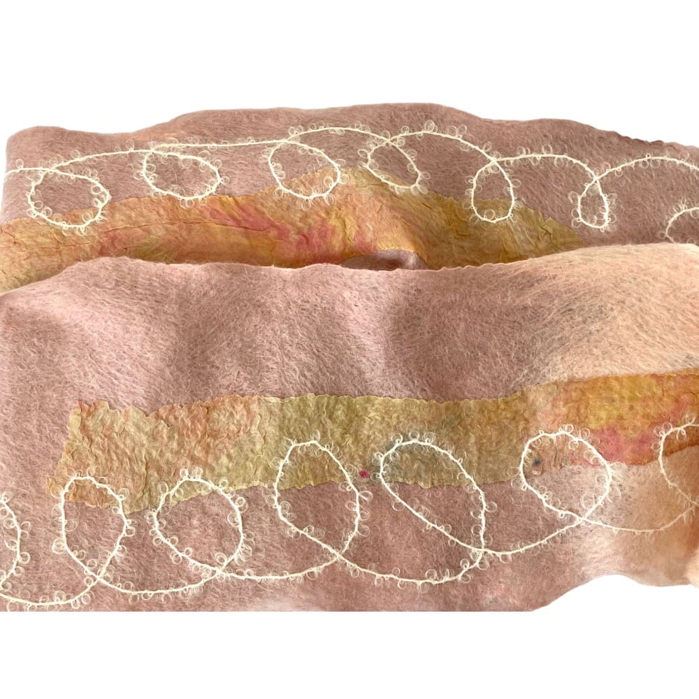 Morning Blush Long Infinity Scarf Cowl Handmade Wool and Silk Felt - Image 5