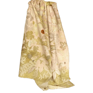 Silk Linen Blend Shawl Botanically Printed with Leaves and Flowers: Autumnal Air