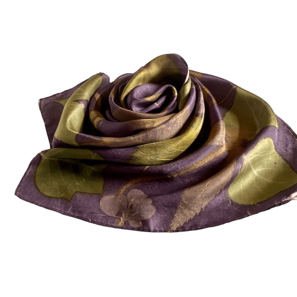 Symphony: Purple Silk Twill Scarf Botanically Printed with Leaves and Flowers - Image 8