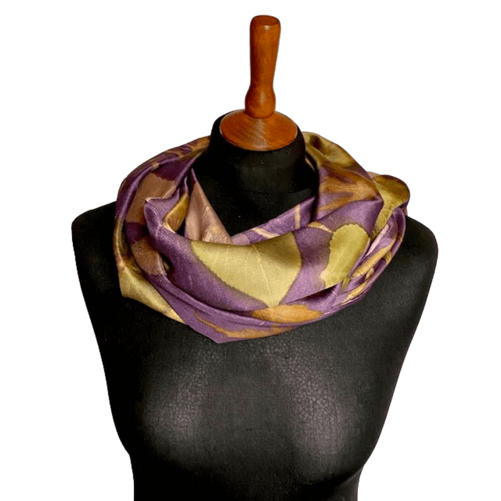 Symphony: Purple Silk Twill Scarf Botanically Printed with Leaves and Flowers - Image 5
