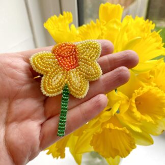 Hand-Beaded Daffodil Brooch, Lovely Spring Gift for Mum