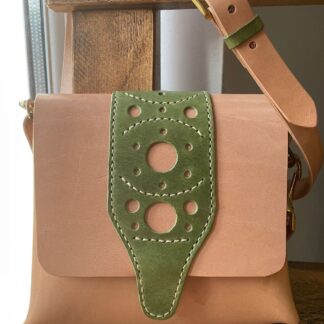 Natural leather shoulder bag, decorative panel, hand crafted