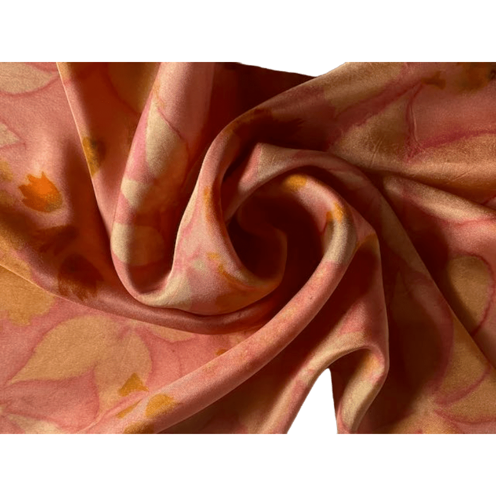 Peach Silk Scarf Naturally Dyed and Botanically Printed with Leaves and Flowers - Image 9