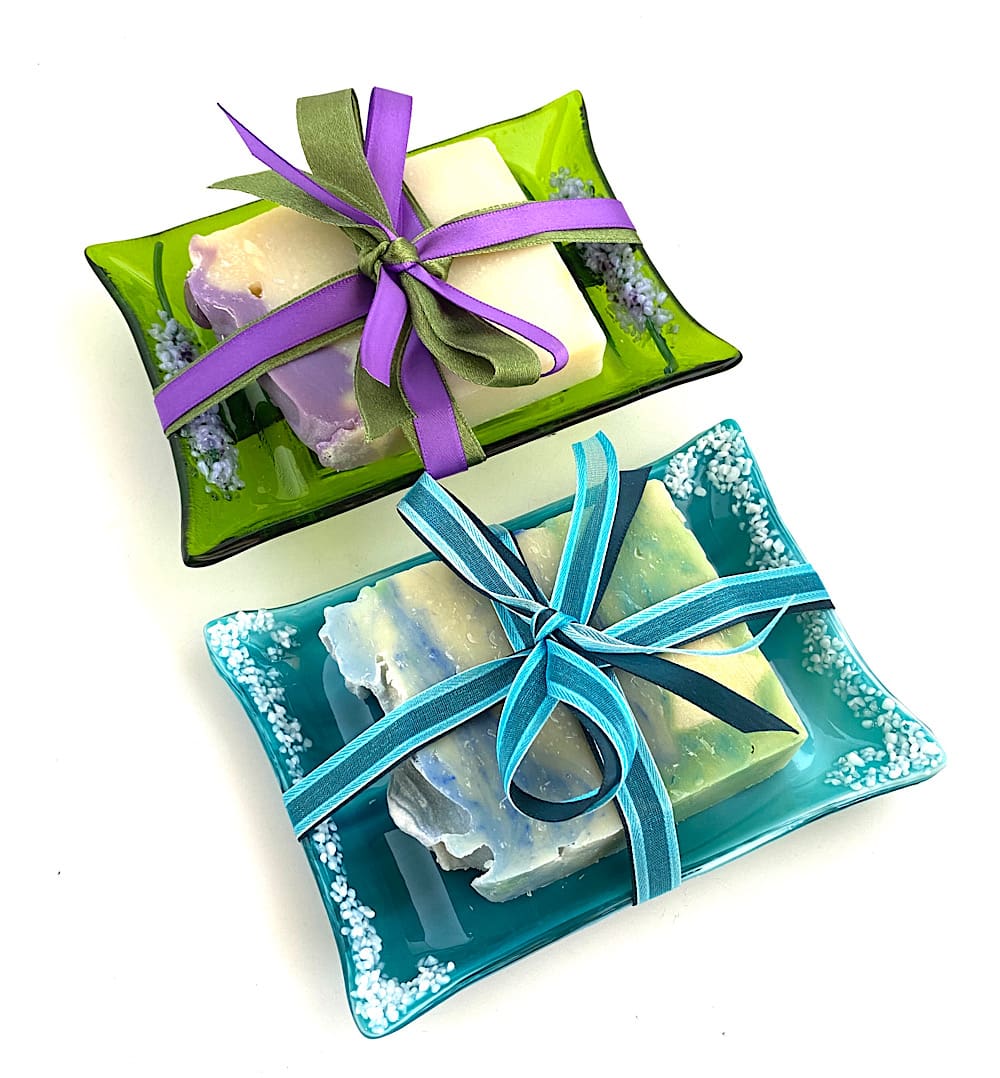 Soap Dish And Soap Set In Green and Lavender - Image 2
