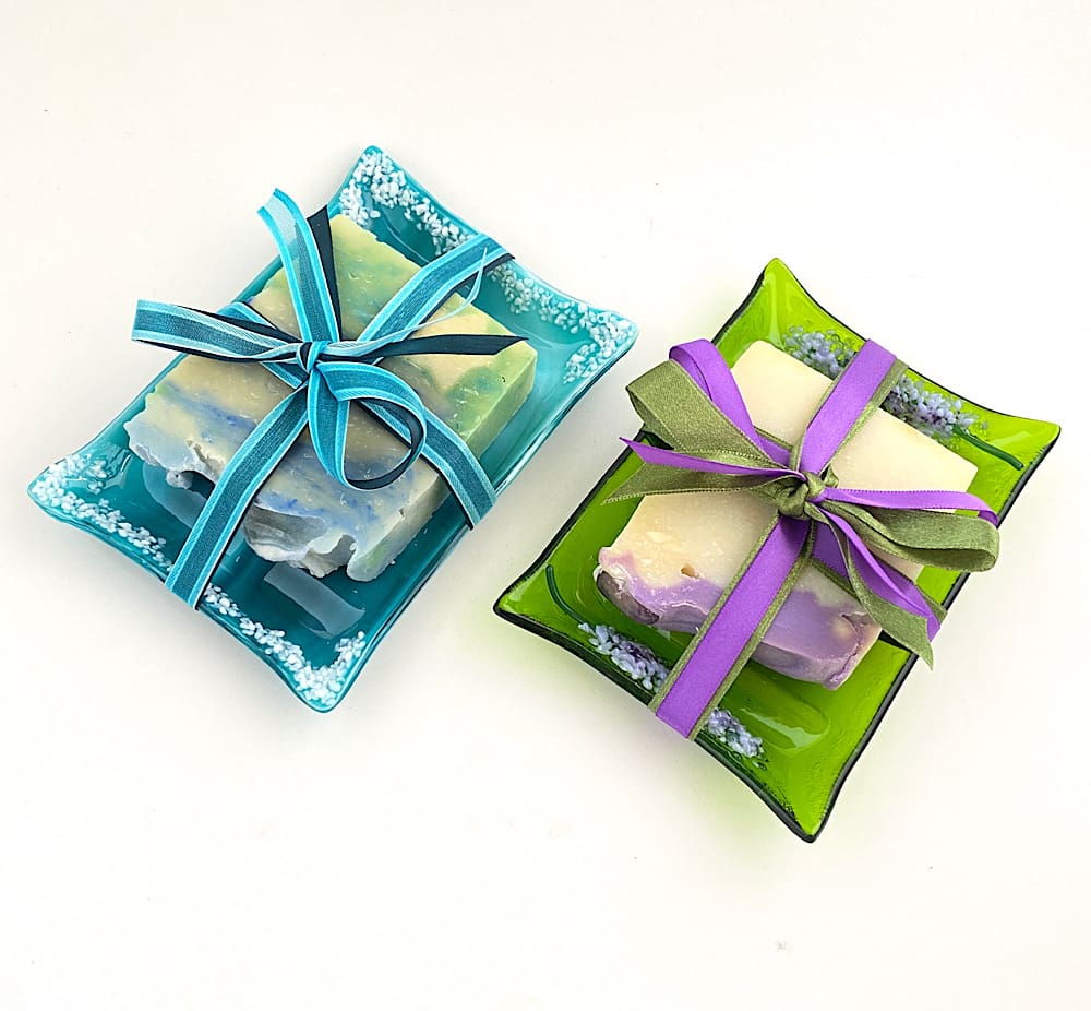 Soap Dish And Soap Set In Green and Lavender - Image 6