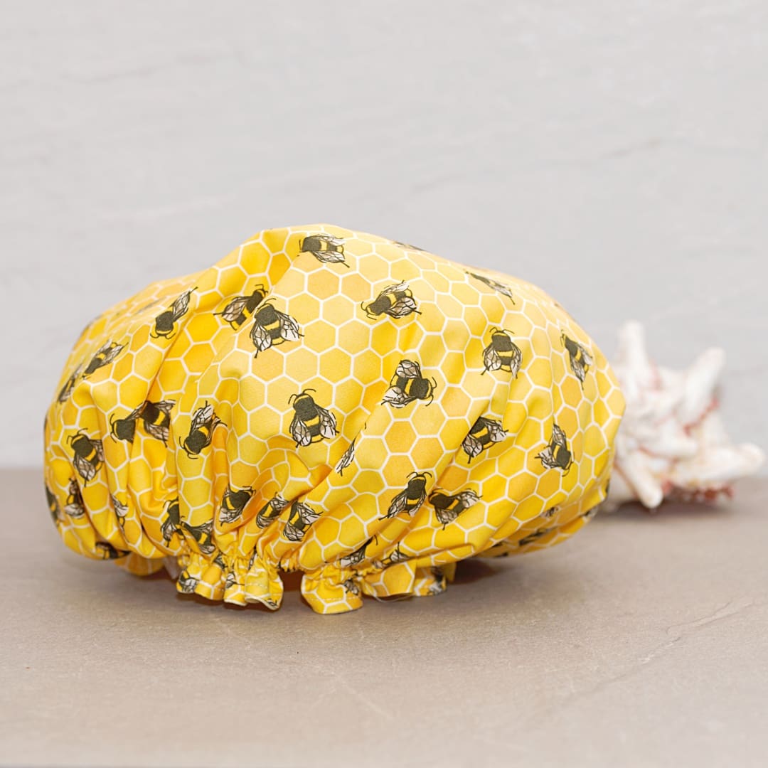 Yellow Bee and Honeycomb Luxury Shower Cap