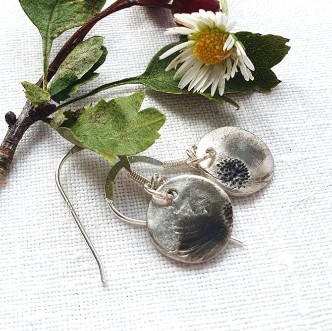 Handcrafted Fine Silver Wild Flower Daisy Drop Earrings - Image 3