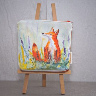 Small Fox in Wildflowers Velvet Zip Pouch