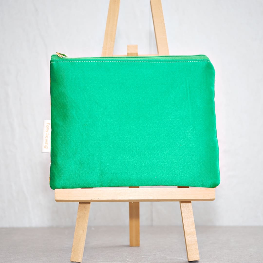 Green and Gold Recycled Silk Japanese Kimono Clutch Bag /Purse - Image 2