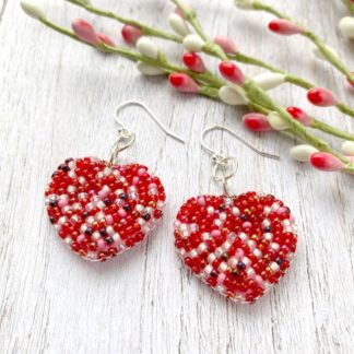 Hand Beaded Heart Earrings