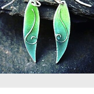 Green Enamel Leaf Earrings