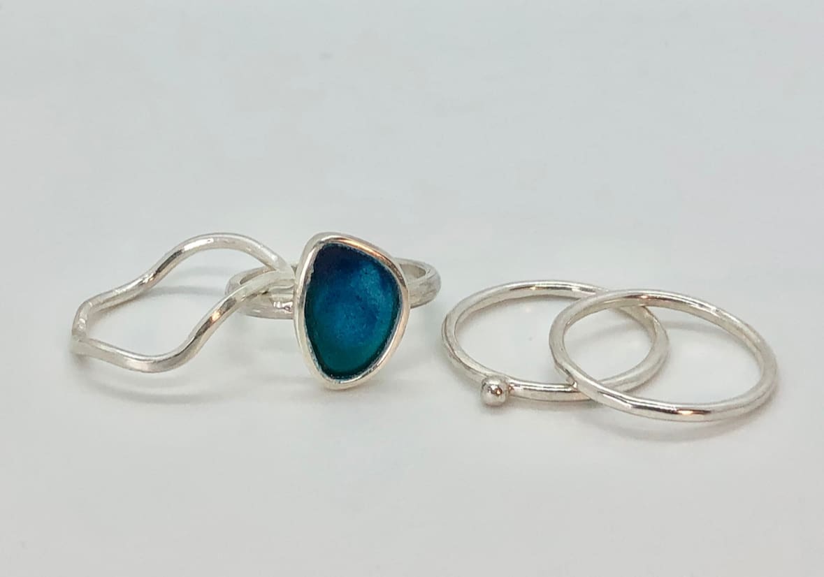 Enamel Silver Stack Ring - Image 3