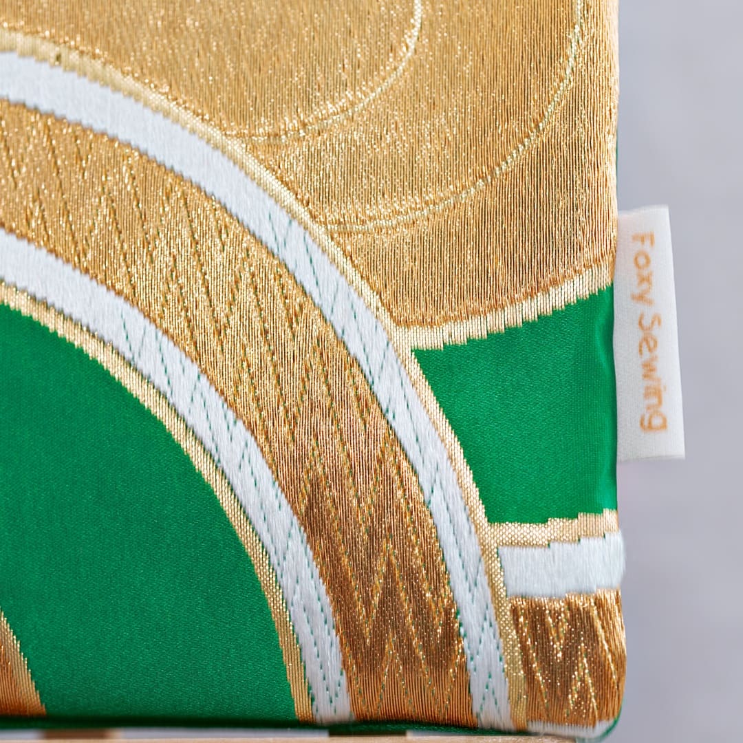 Green and Gold Recycled Silk Japanese Kimono Clutch Bag /Purse - Image 4