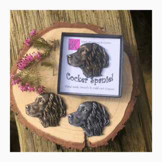 Detailed Cocker Spaniel brooch or pin in cold-cast copper, pewter or bronze.