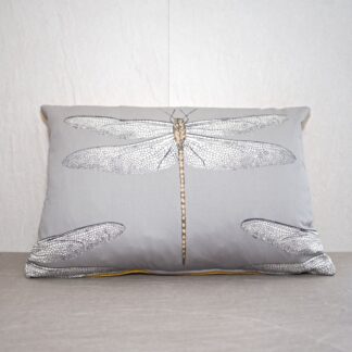 Charcoal Grey and Yellow Rectangular Dragonfly Cushion Cover