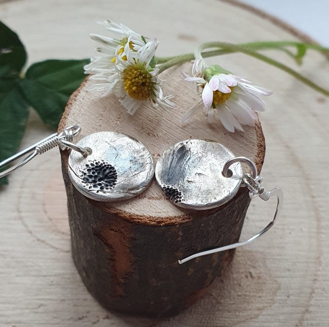 Handcrafted Fine Silver Wild Flower Daisy Drop Earrings - Image 2