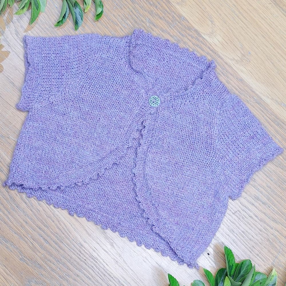 Beautiful Girls Lilac Bolero/Cardigan, Hand-knitted Warmth And Luxury In Merino And Alpaca Wool, Autumn Winter Christmas 2-4 yrs - Image 5