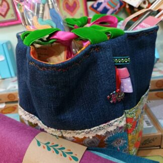 Cute Japanese Rice Bag Made from Liberty Fabrics and Upcycled Denim, Great for Crafts, Make-up and Jewellery