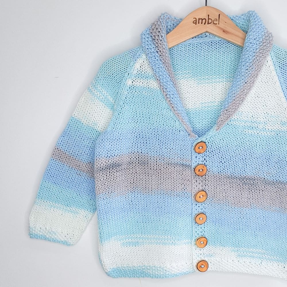 Costy Retro Vibes Cardigan Handknitted in 100% Cotton, Autumn Winter Christmas Boy Or Girl, 4-6 Years
