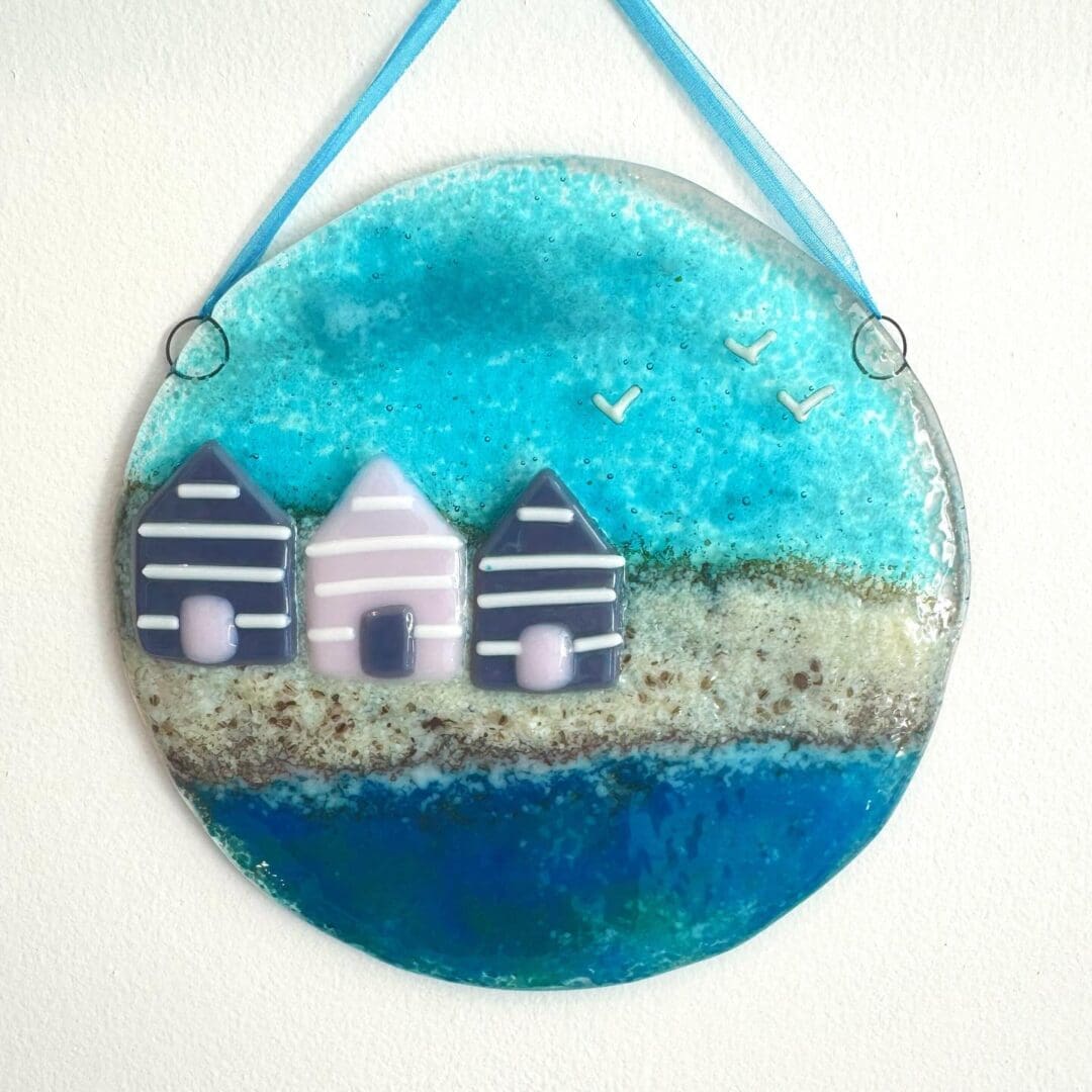 Fused Glass Beach Hut Wall/Window Hanging