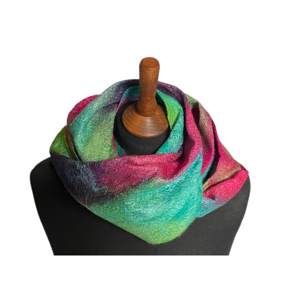 Aurora Long Infinity Scarf Cowl Handmade Wool and Viscose Felt - Image 2