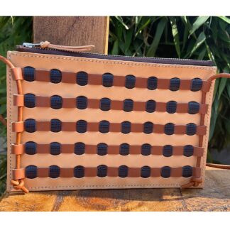 Italian leather shoulder bag, hand woven front, handcrafted
