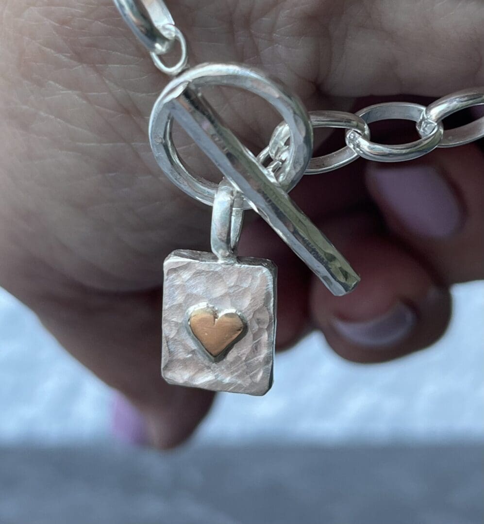 Gold Heart Silver Fob Bracelet - Image 3