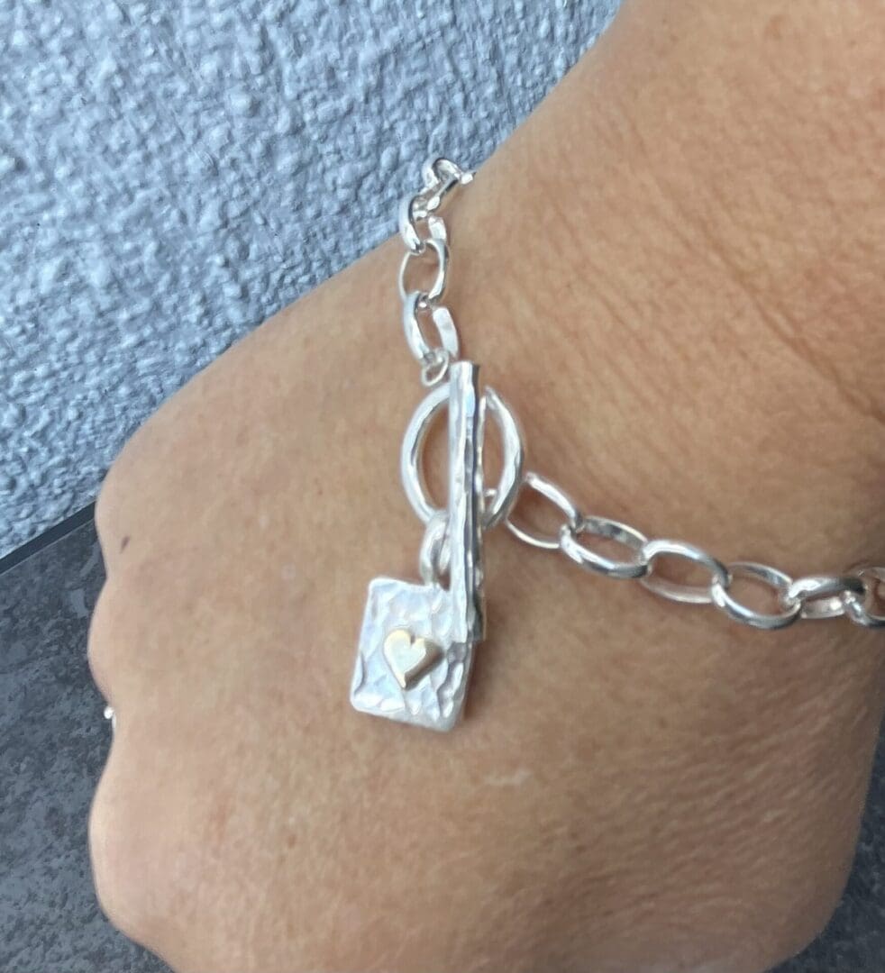 Gold Heart Silver Fob Bracelet - Image 4