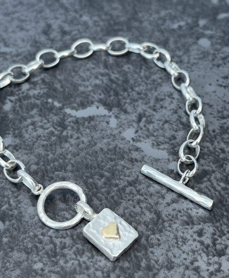 Gold Heart Silver Fob Bracelet - Image 5
