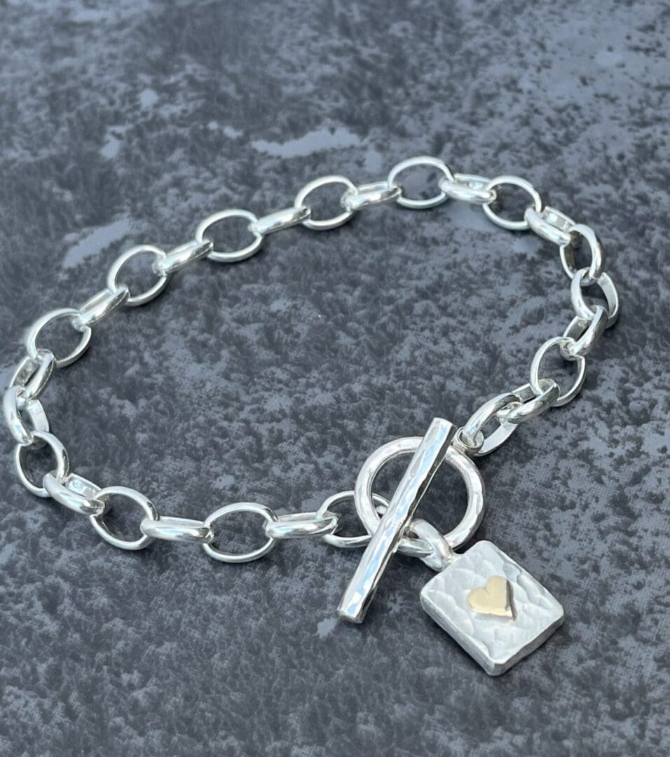 Gold Heart Silver Fob Bracelet - Image 8