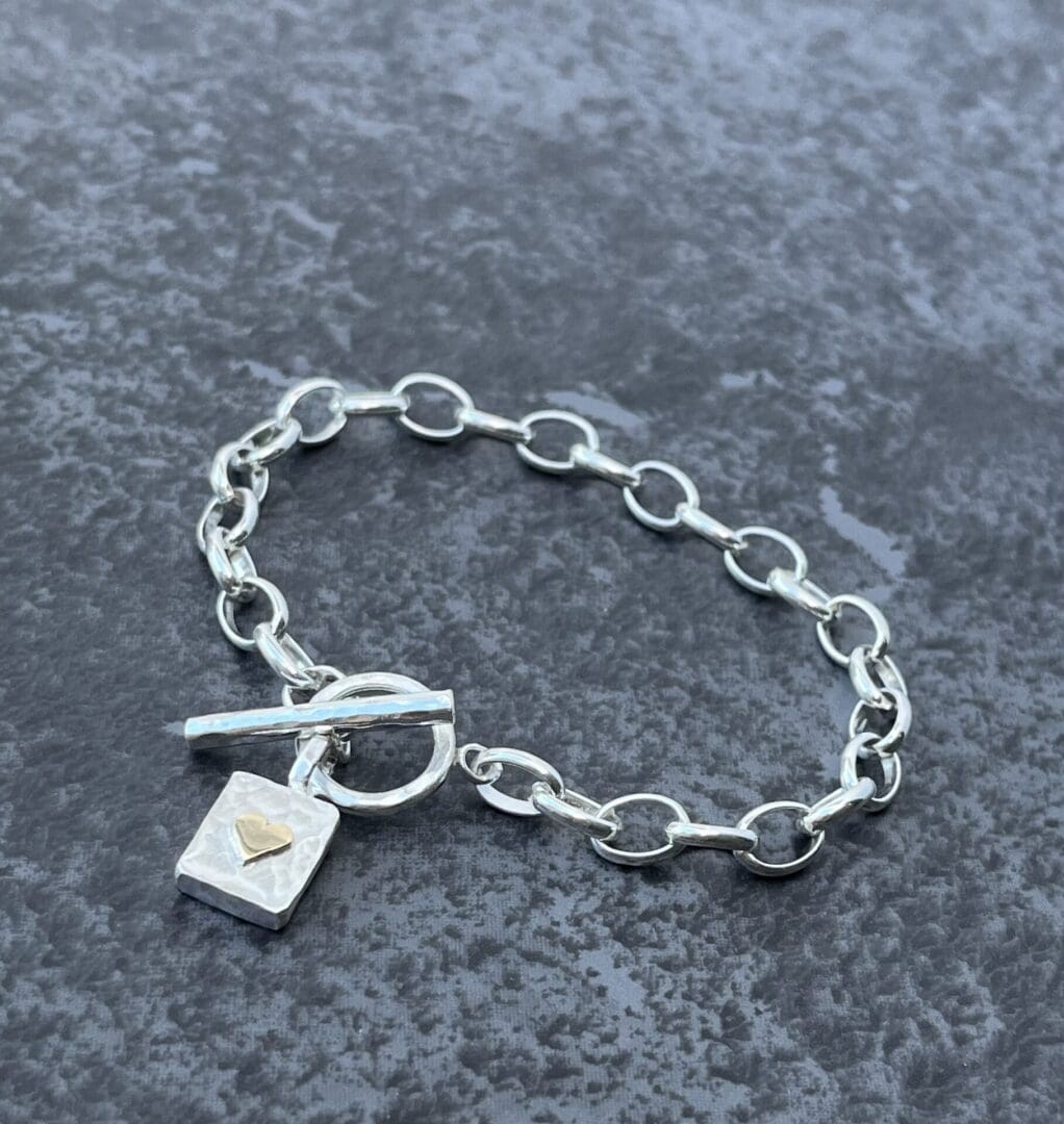 Gold Heart Silver Fob Bracelet - Image 2