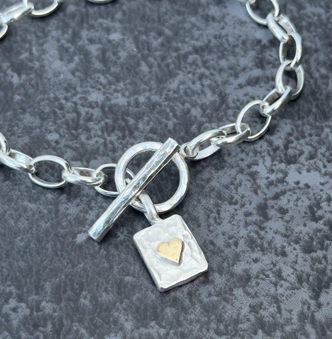 Gold Heart Silver Fob Bracelet - Image 6