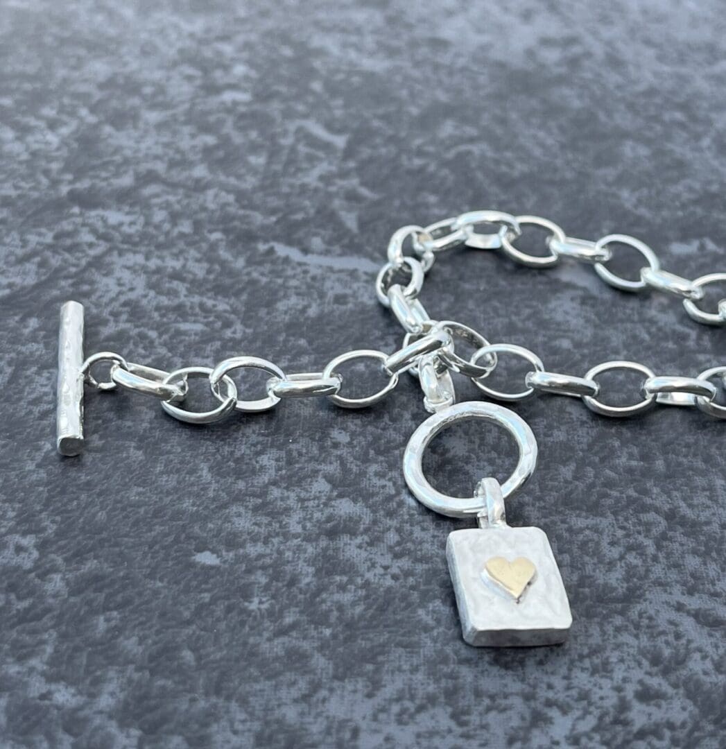 Gold Heart Silver Fob Bracelet - Image 7