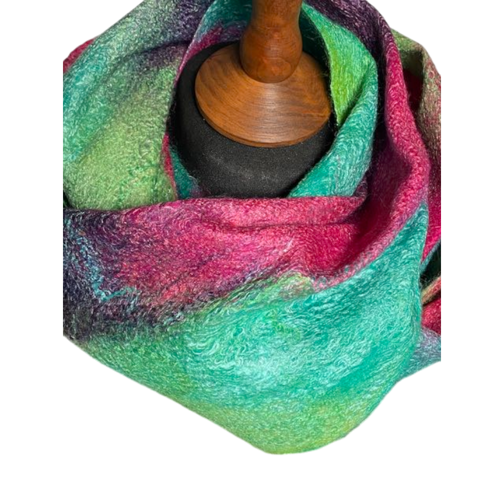 Aurora Long Infinity Scarf Cowl Handmade Wool and Viscose Felt - Image 4