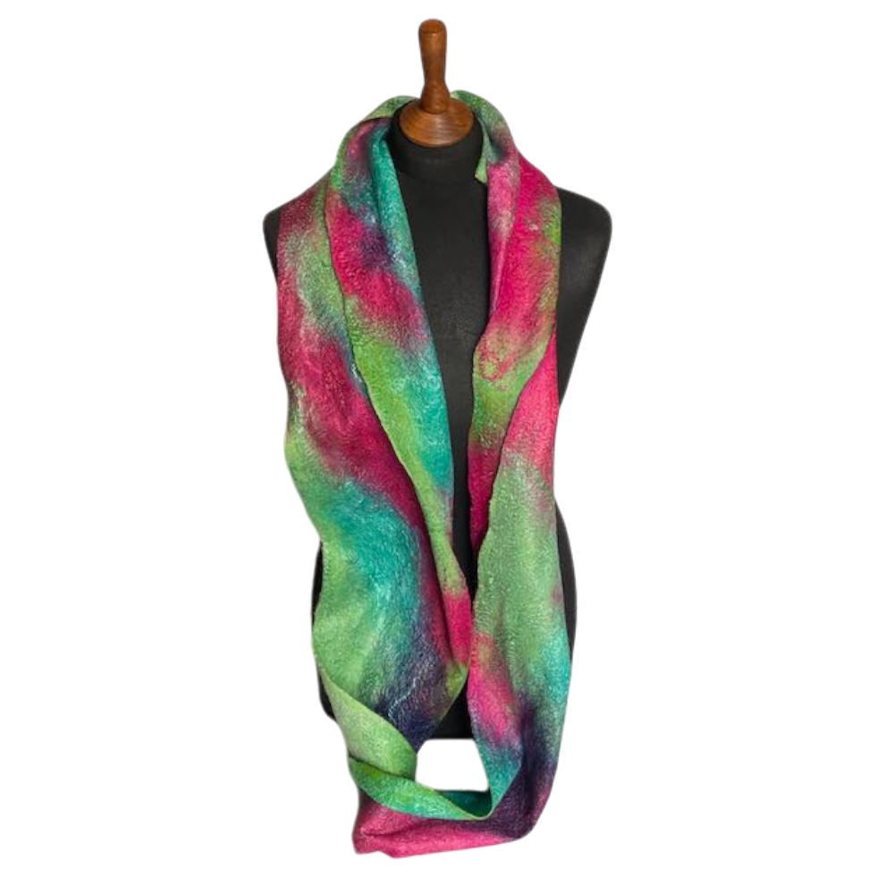 Aurora Long Infinity Scarf Cowl Handmade Wool and Viscose Felt - Image 3