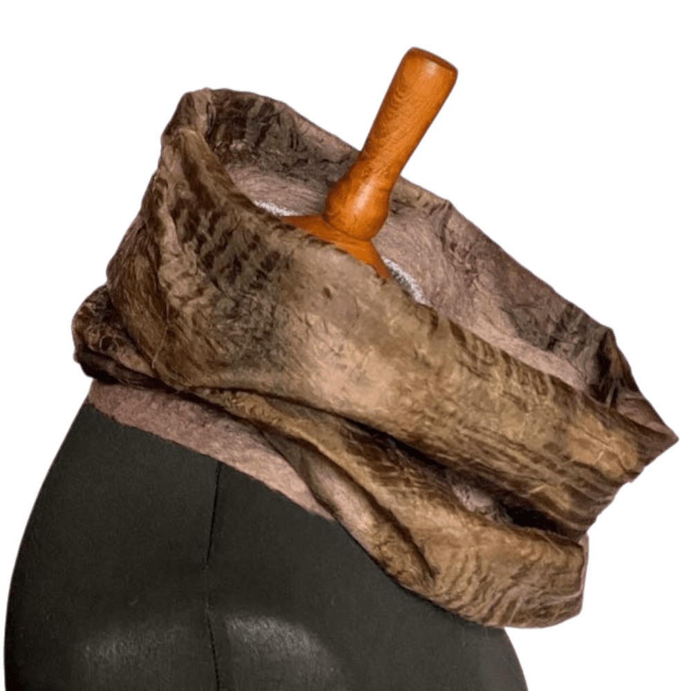 Chestnut Brown Silk and Wool Cowl Handmade Unique Nuno Felted Featuring Botanical Leaf Prints - Image 5