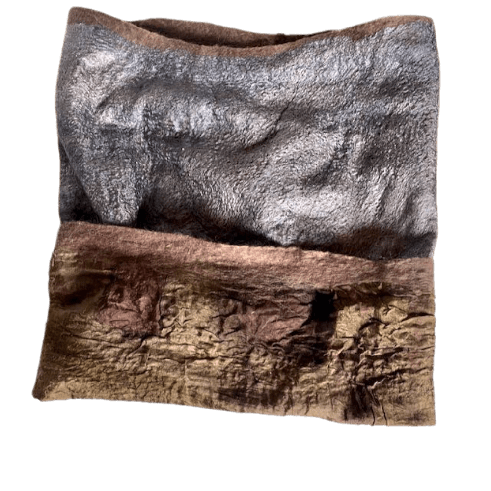 Chestnut Brown Silk and Wool Cowl Handmade Unique Nuno Felted Featuring Botanical Leaf Prints - Image 7