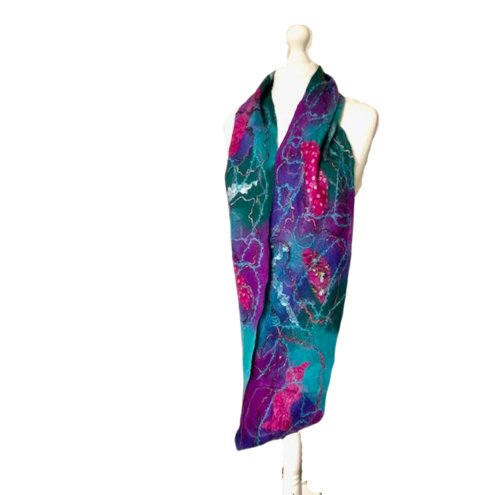 Long Cowl Scarf Handmade Wool and Viscose Felt with Silk and Yarns: Aurora 2023 - Image 4