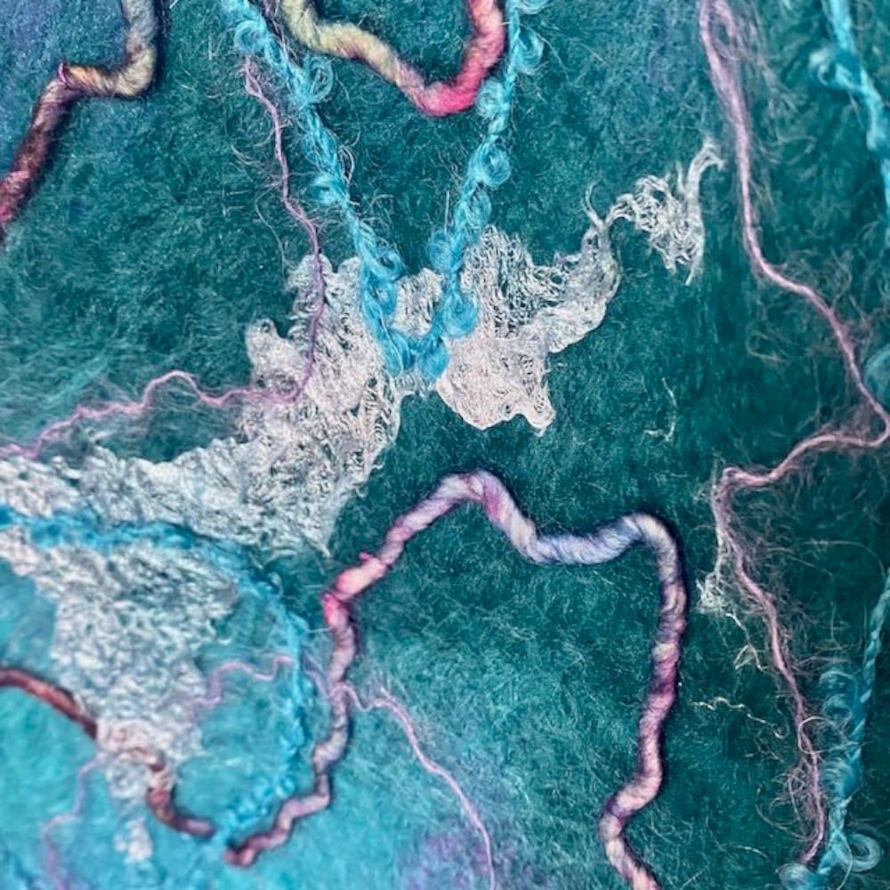 Long Cowl Scarf Handmade Wool and Viscose Felt with Silk and Yarns: Aurora 2023 - Image 8