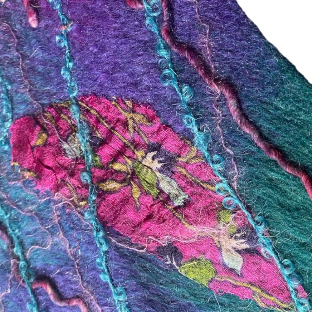 Long Cowl Scarf Handmade Wool and Viscose Felt with Silk and Yarns: Aurora 2023 - Image 9