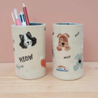 Ceramic Vase or Pen Pot with Cats