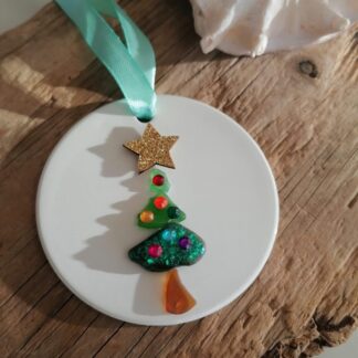 Sea Glass Christmas Tree Ceramic Decoration pale green