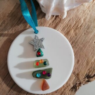 Sea Glass Christmas Tree Ceramic Decoration teal