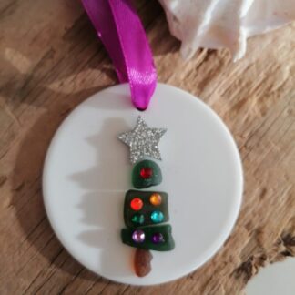 Sea Glass Christmas Tree Ceramic Decoration bright purple