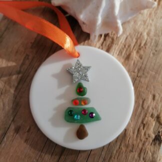 Sea Glass Christmas Tree Ceramic Decoration orange
