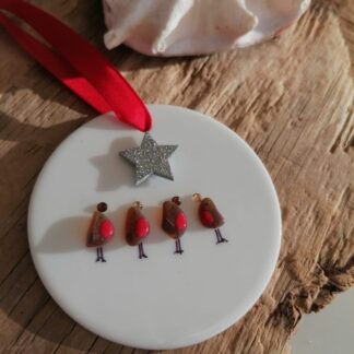 Sea Glass Robins Ceramic Christmas Decoration ~ four robins